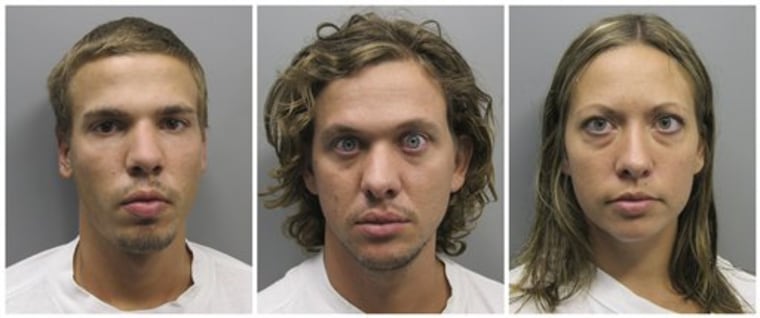 From left, Ryan Edward Dougherty, 22, Dylan Stanley-Dougherty, 27, and Lee-Grace Dougherty, 29, were sentenced Monday in Colorado for shooting at a police officer. They have also been accused of staging a daring bank robbery in Georgia.
